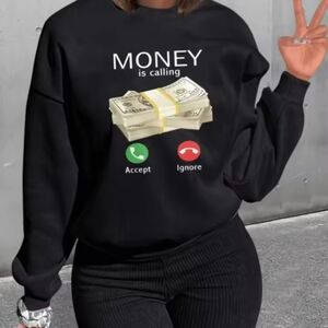 Black Graphic Sweatshirt with Money Print
